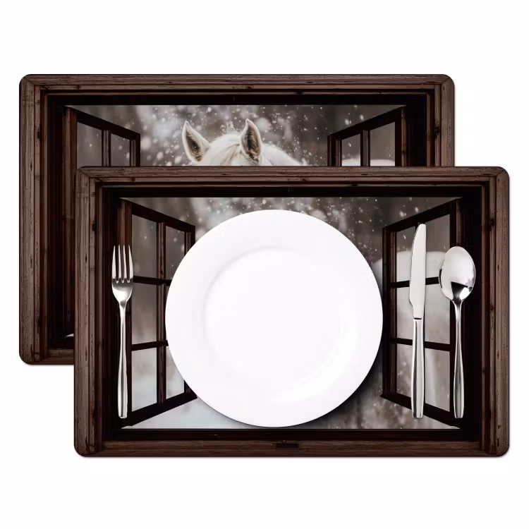 Placemat - 6 stuks - Doorkijk - Paard - Wit - Winterlandschap - Sneeuw — 2