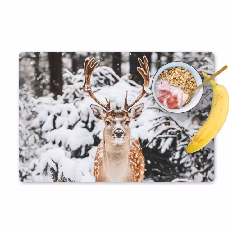 Placemat - 6 stuks - Hert - Sneeuw - Winter - Bos - Dieren — 1