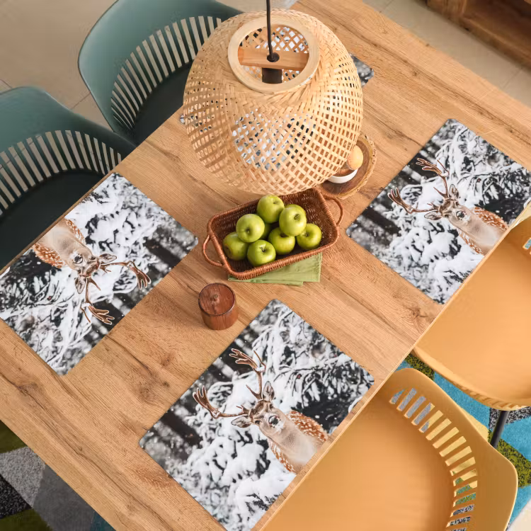 Placemat - 6 stuks - Hert - Sneeuw - Winter - Bos - Dieren — 4