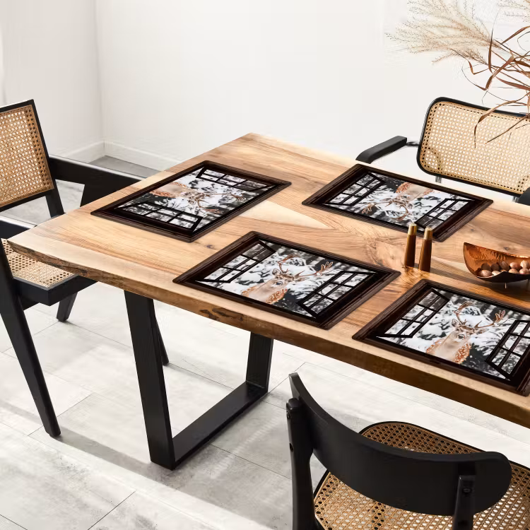 Placemat - 6 stuks - Hert - Sneeuw - Winter - Bos - Dieren - Doorkijk — 3