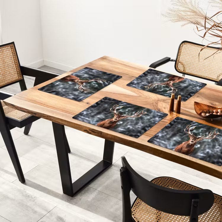 Placemat - 6 stuks - Hert - Winter - Sneeuw - Bos - Natuur - Dier — 3