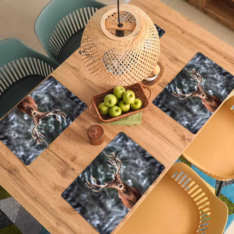 Placemat - 6 stuks - Hert - Winter - Sneeuw - Bos - Natuur - Dier — 4