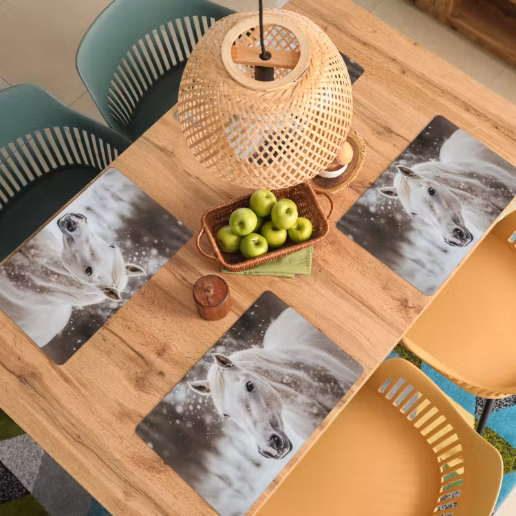 Placemat - 6 stuks - Paard - Wit - Winter - Natuur - Sneeuw - Dieren — 4