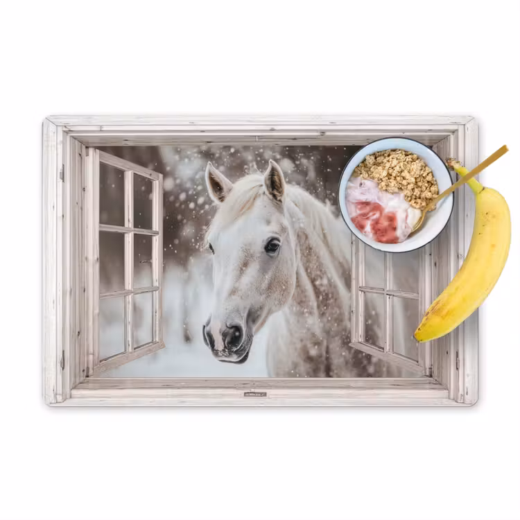 Placemat - 6 stuks - Paard - Wit - Winter - Sneeuw - Doorkijk - Dieren — 1