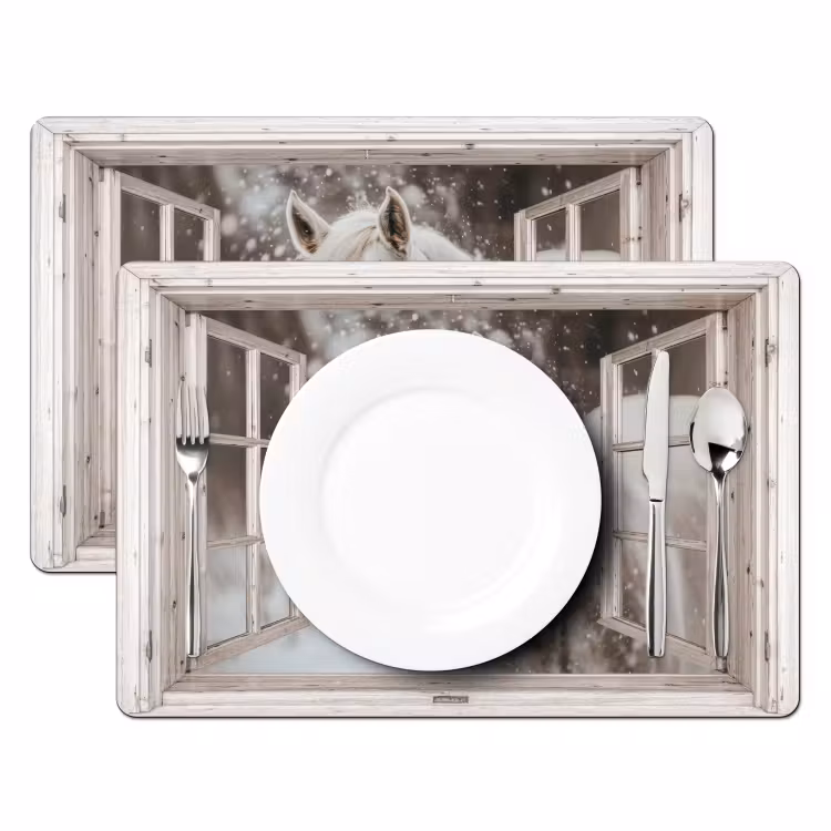 Placemat - 6 stuks - Paard - Wit - Winter - Sneeuw - Doorkijk - Dieren — 2