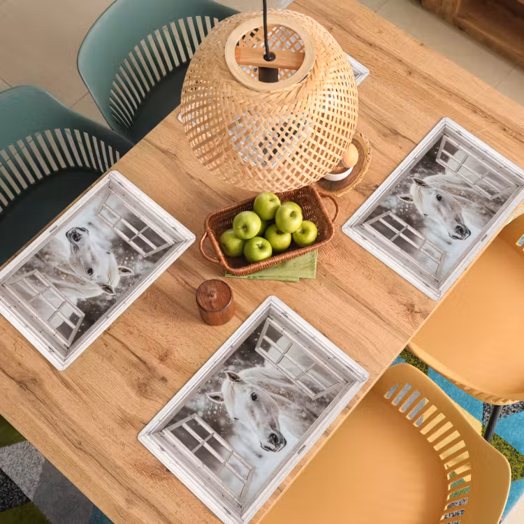 Placemat - 6 stuks - Paard - Wit - Winter - Sneeuw - Doorkijk - Dieren — 4