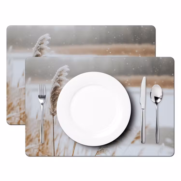 Placemat - 6 stuks - Riet - Meer - Winter - Natuur - Sneeuw - Beige — 2