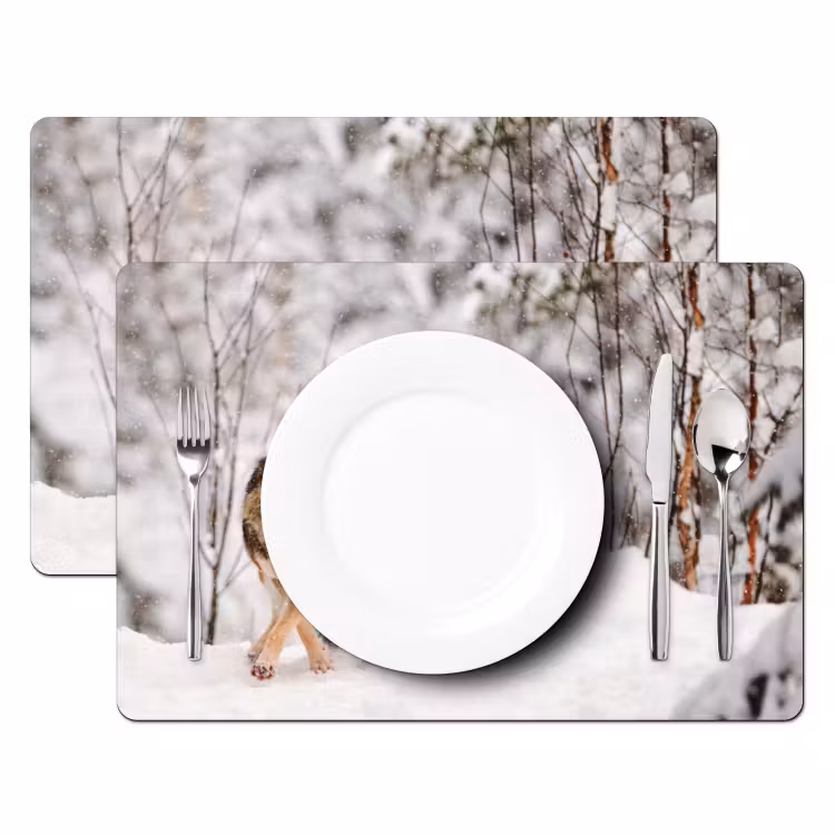 Placemat - 6 stuks - Wolf - Winter - Sneeuw - Natuur - Dieren — 2