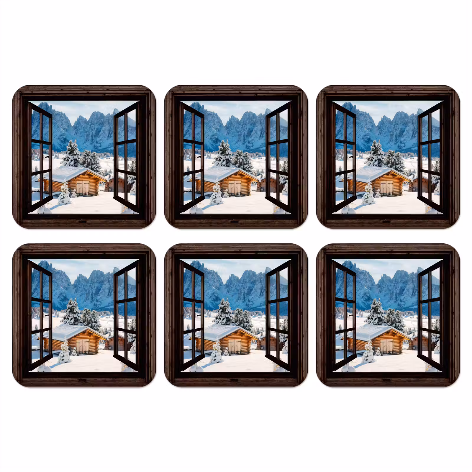 Onderzetter - Doorkijk - Winter - Landschap - Huisje - Bergen — 1