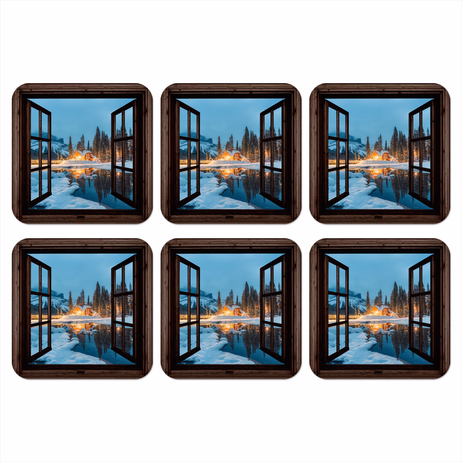 Onderzetter - Doorkijk - Winter - Landschap - Natuur - Huis - Bergen — 1