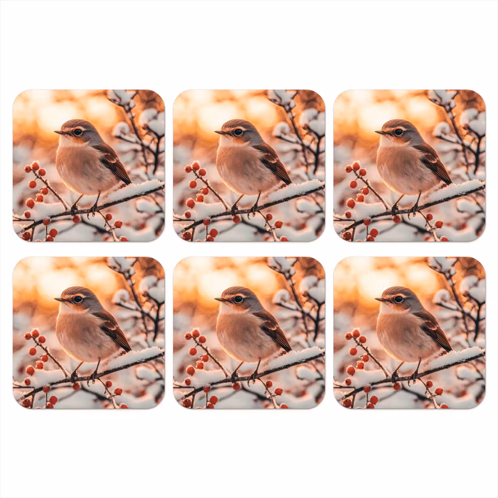 Onderzetter - Vogel - Tak - Winter - Dieren - Sneeuw — 1