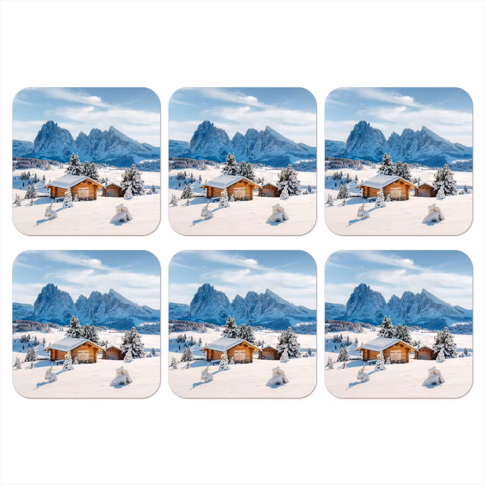 Onderzetter - Winter - Huisje - Bergen - Uitzicht - Sneeuw — 1