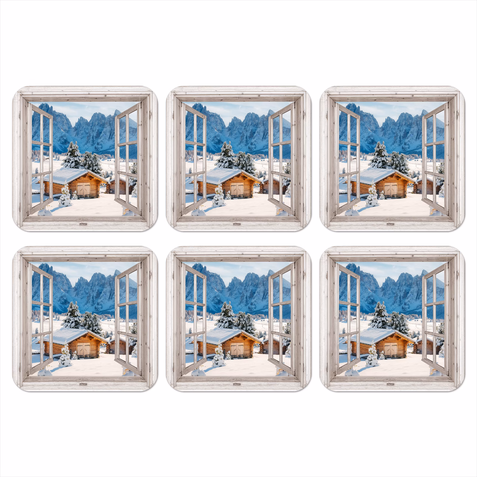 Onderzetter - Winterlandschap - Huisje - Bergen - Uitzicht - Doorkijk - Natuur — 1