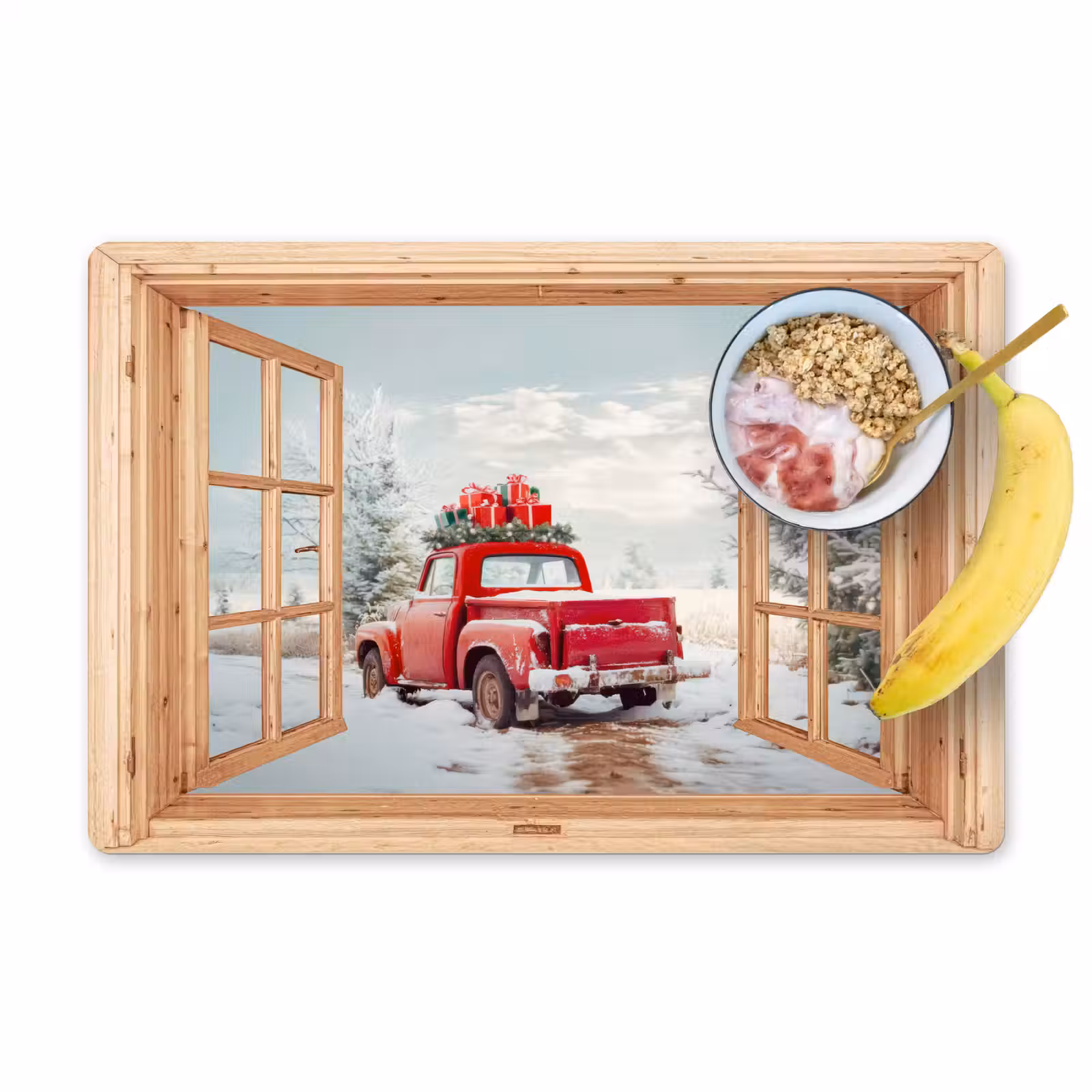 Placemat - 6 stuks - Doorkijk - Auto - Kerst - Cadeaus - Winter - Landschap — 1
