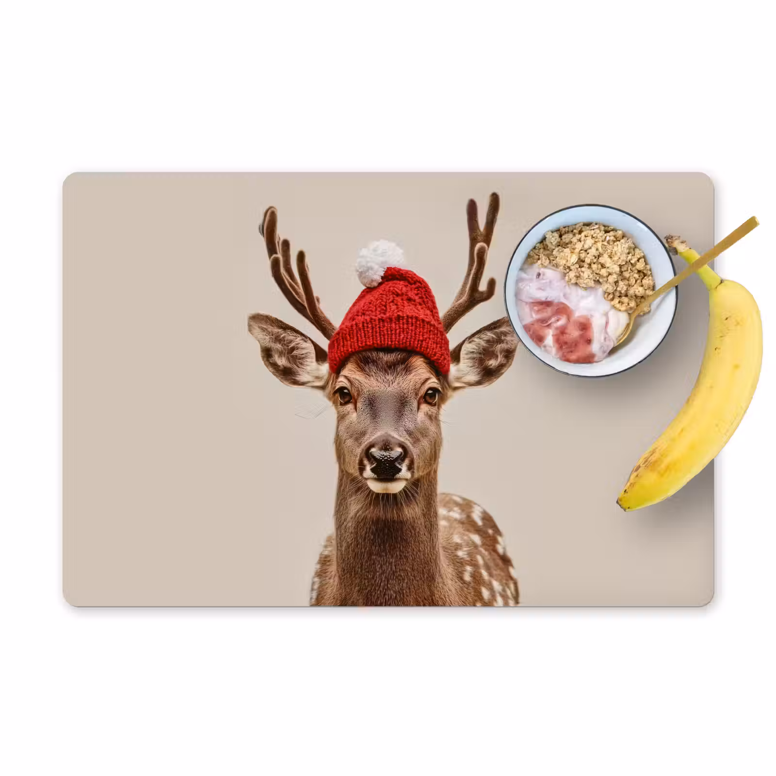 Placemat - 6 stuks - Hert - Kerst - Muts - Dieren - Winter - Grappig — 1