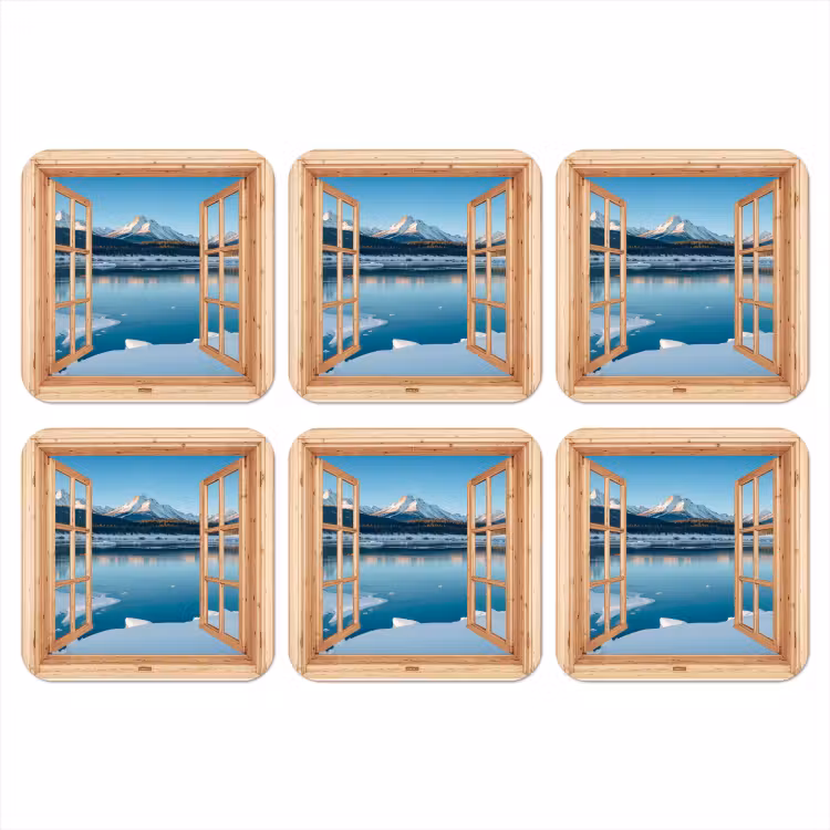 Onderzetter - Doorkijk - Landschap - Winter - Meer - Bergen - Uitzicht — 1