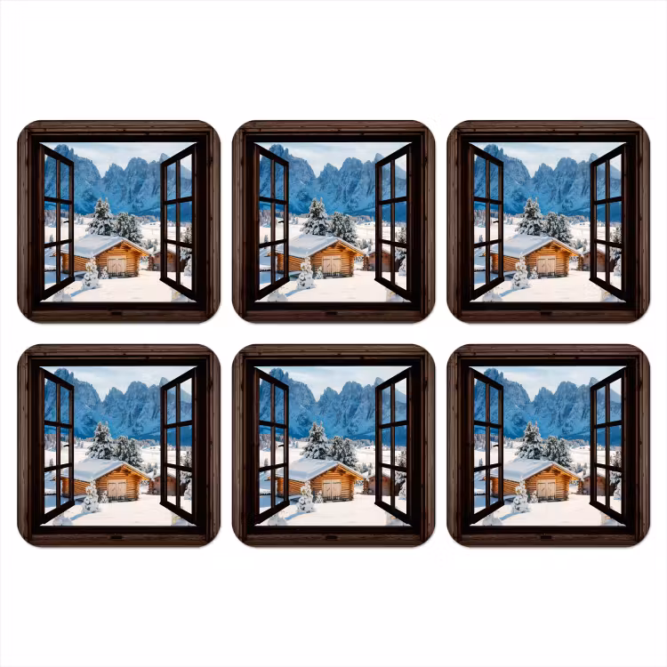 Onderzetter - Doorkijk - Winter - Landschap - Huisje - Bergen — 1