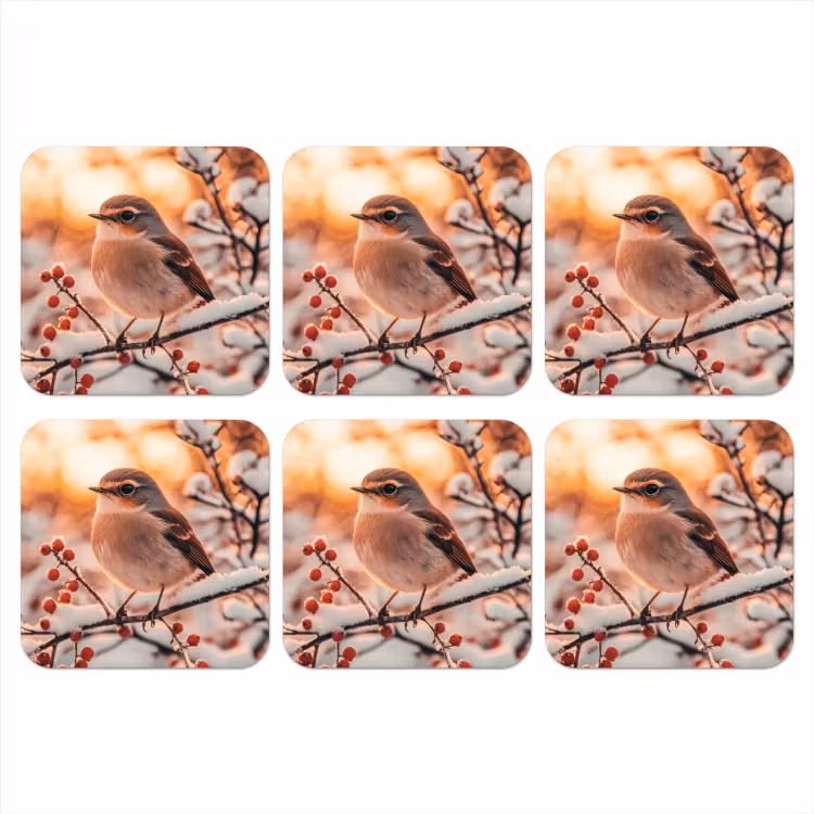 Onderzetter - Vogel - Tak - Winter - Dieren - Sneeuw — 1