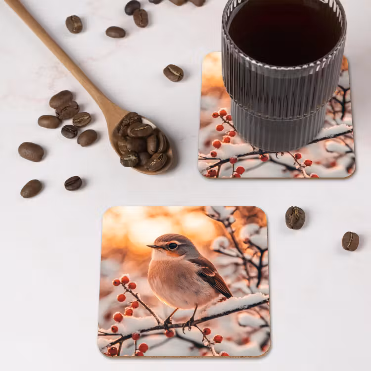 Onderzetter - Vogel - Tak - Winter - Dieren - Sneeuw — 4