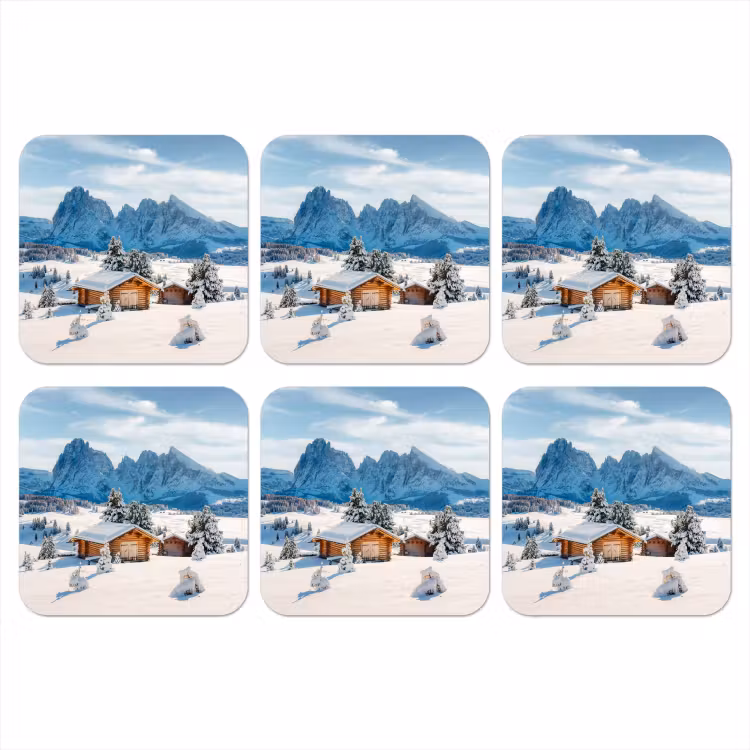 Onderzetter - Winter - Huisje - Bergen - Uitzicht - Sneeuw — 1