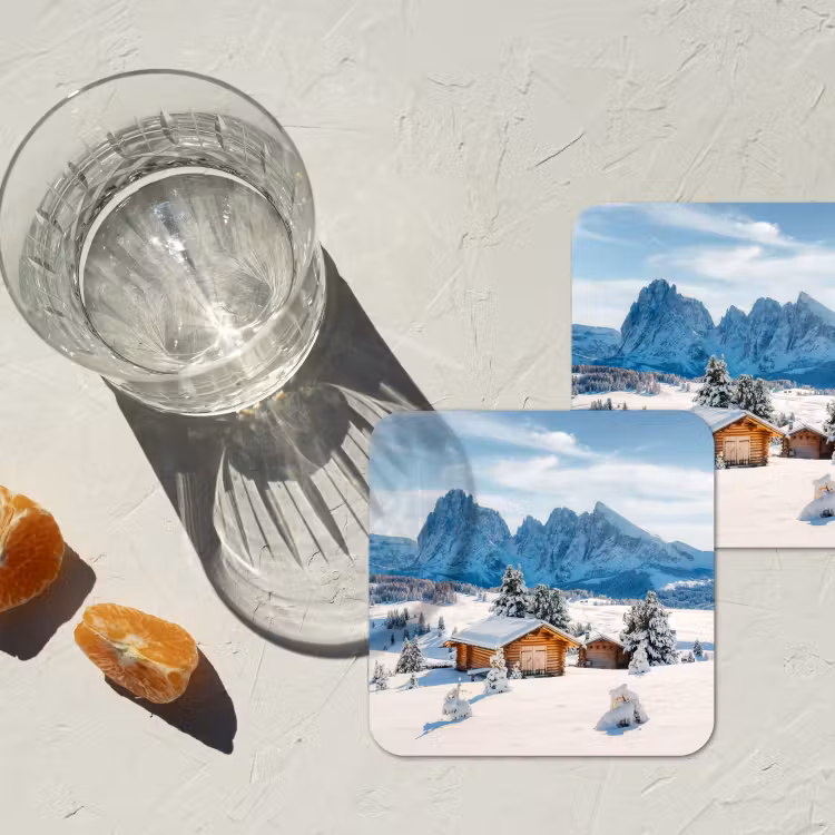 Onderzetter - Winter - Huisje - Bergen - Uitzicht - Sneeuw — 2