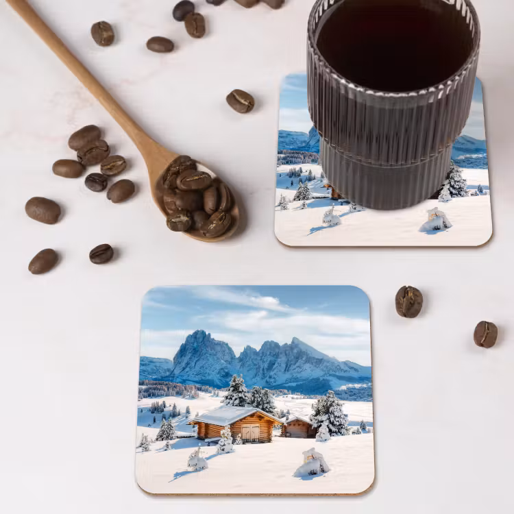 Onderzetter - Winter - Huisje - Bergen - Uitzicht - Sneeuw — 4