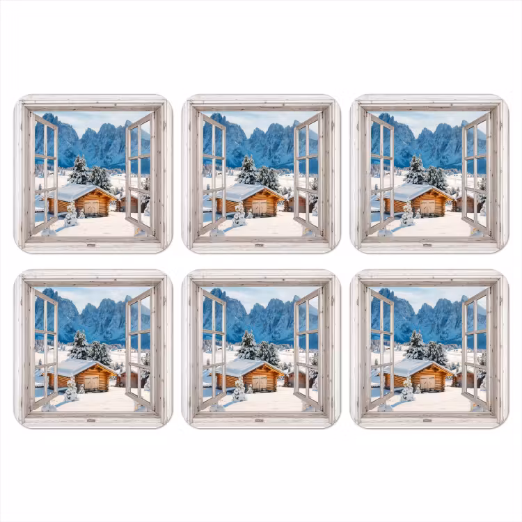 Onderzetter - Winterlandschap - Huisje - Bergen - Uitzicht - Doorkijk - Natuur — 1