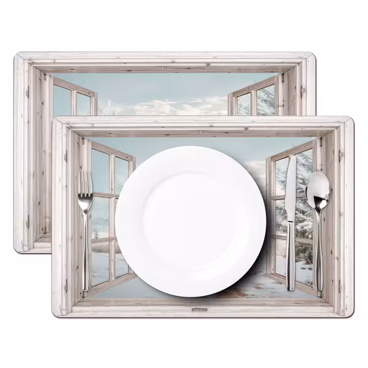 Placemat - 6 stuks - Auto - Rood - Cadeaus - Winter - Kerst - Doorkijk - Wit — 2