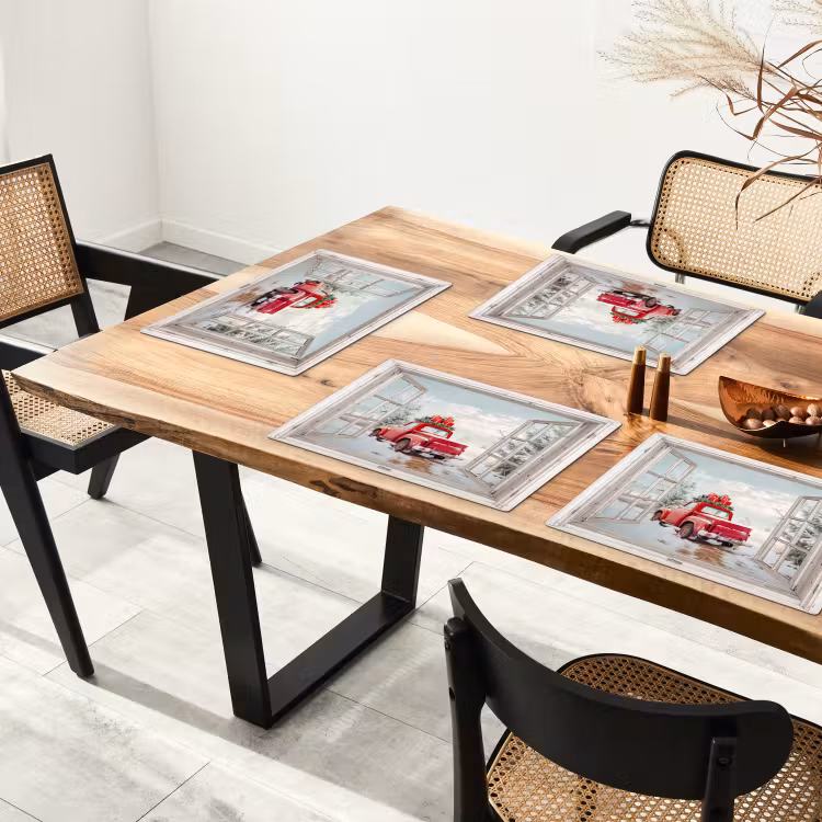 Placemat - 6 stuks - Auto - Rood - Cadeaus - Winter - Kerst - Doorkijk - Wit — 3