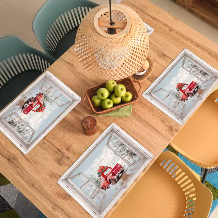 Placemat - 6 stuks - Auto - Rood - Cadeaus - Winter - Kerst - Doorkijk - Wit — 4