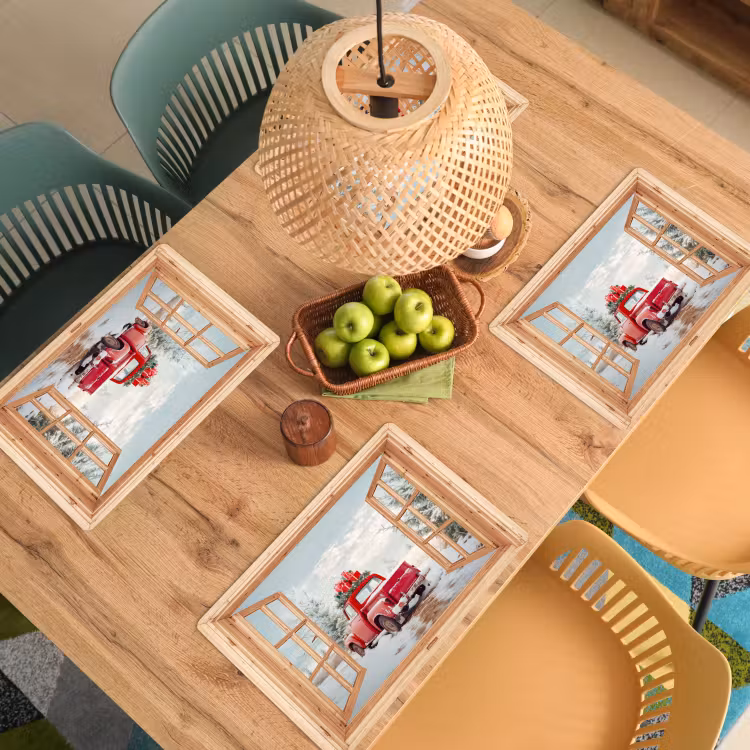 Placemat - 6 stuks - Doorkijk - Auto - Kerst - Cadeaus - Winter - Landschap — 4