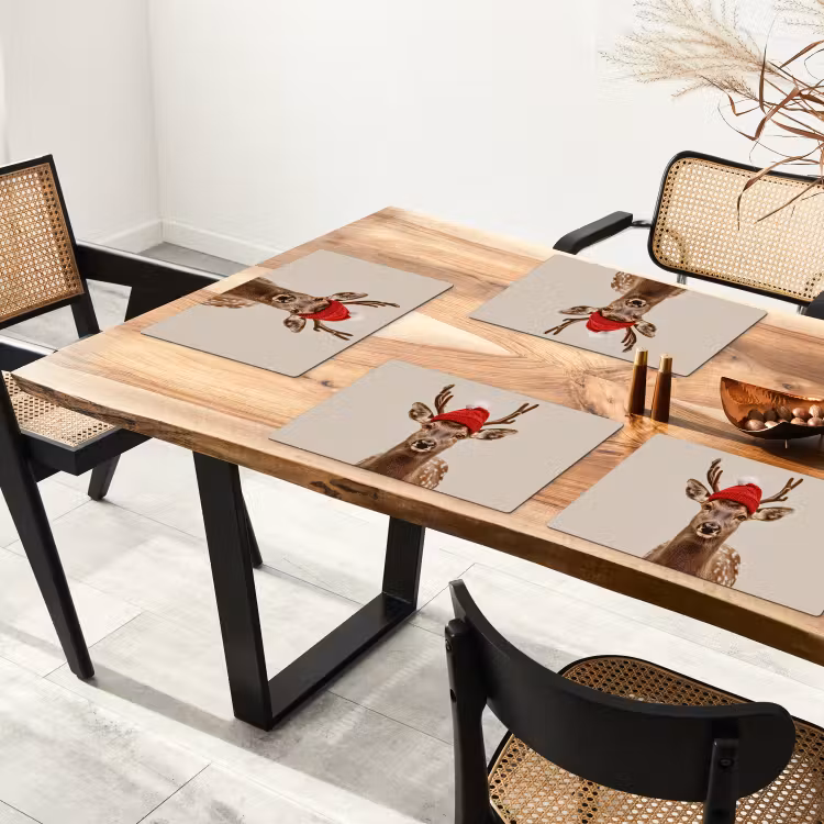 Placemat - 6 stuks - Hert - Kerst - Muts - Dieren - Winter - Grappig — 3