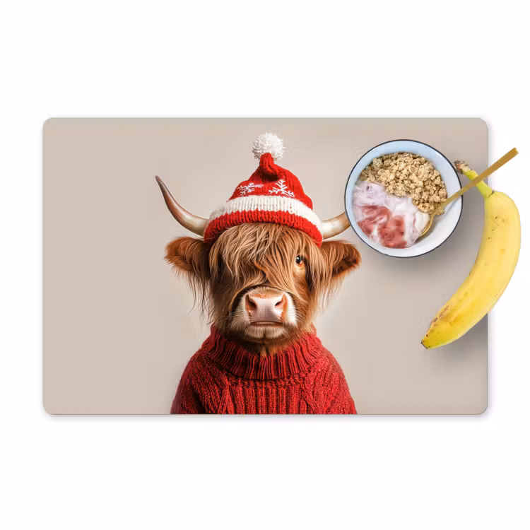 Placemat - 6 stuks - Schotse Hooglander - Kerst - Muts - Trui - Winter — 1