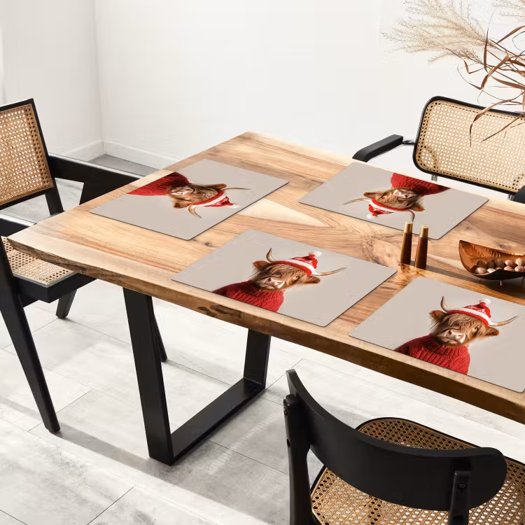 Placemat - 6 stuks - Schotse Hooglander - Kerst - Muts - Trui - Winter — 3