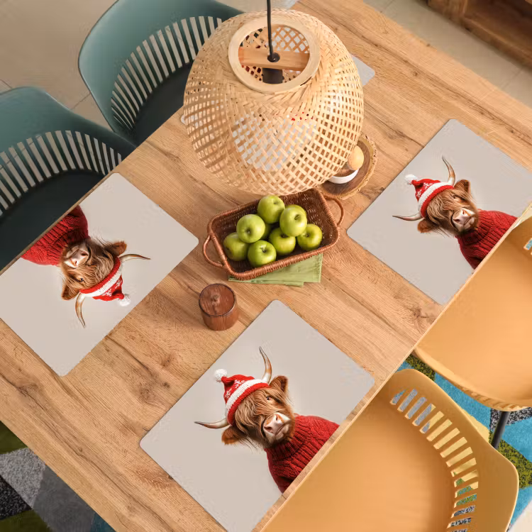 Placemat - 6 stuks - Schotse Hooglander - Kerst - Muts - Trui - Winter — 4