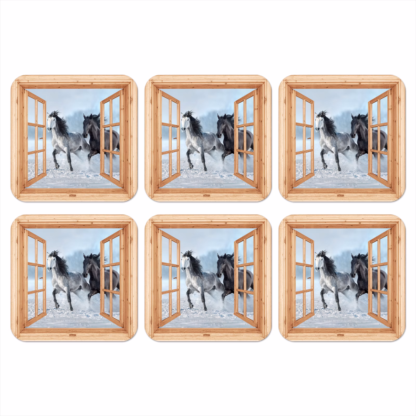 Onderzetter - Doorkijk - Paarden - Winter - Dieren - Natuur - Hout — 1