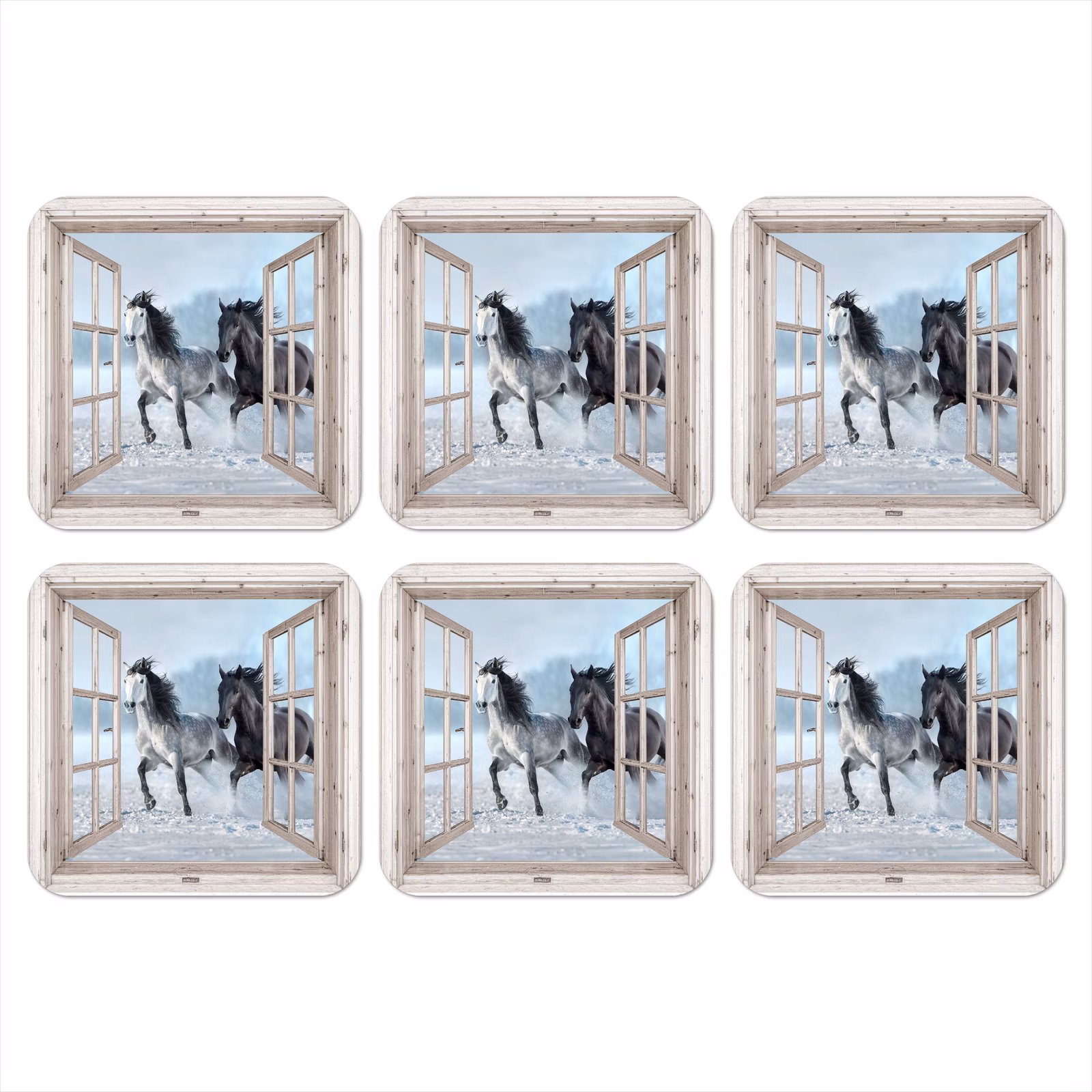 Onderzetter - Doorkijk - Paarden - Winter - Dieren - Natuur - Wit — 1