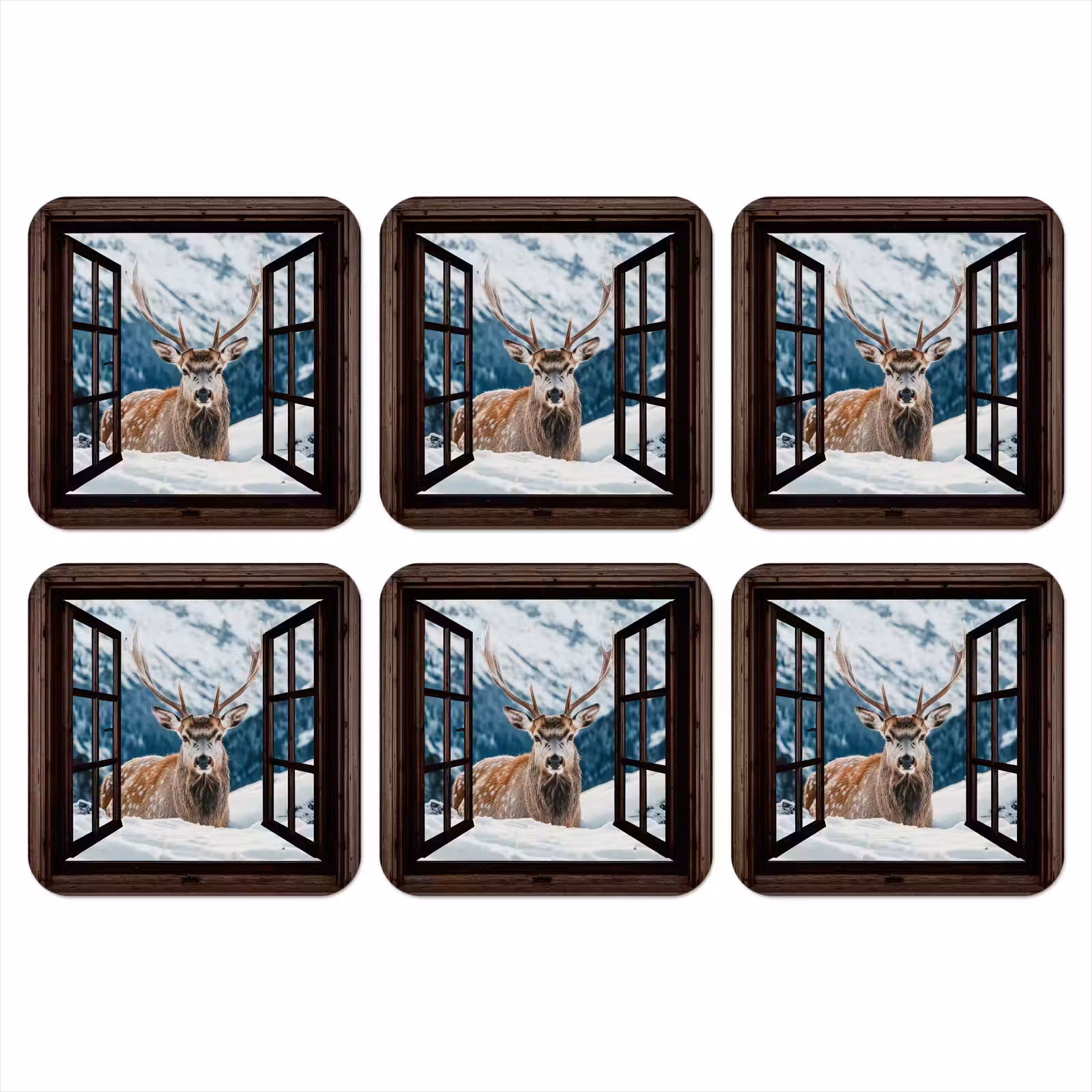 Onderzetter - Hert - Landschap - Winter - Natuur - Dieren - Doorkijk - Bergen — 1