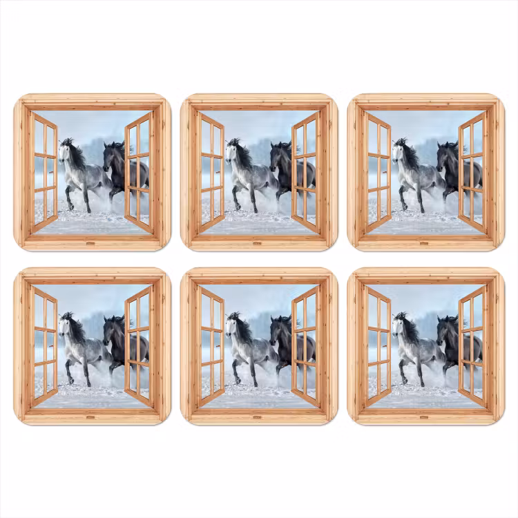 Onderzetter - Doorkijk - Paarden - Winter - Dieren - Natuur - Hout — 1