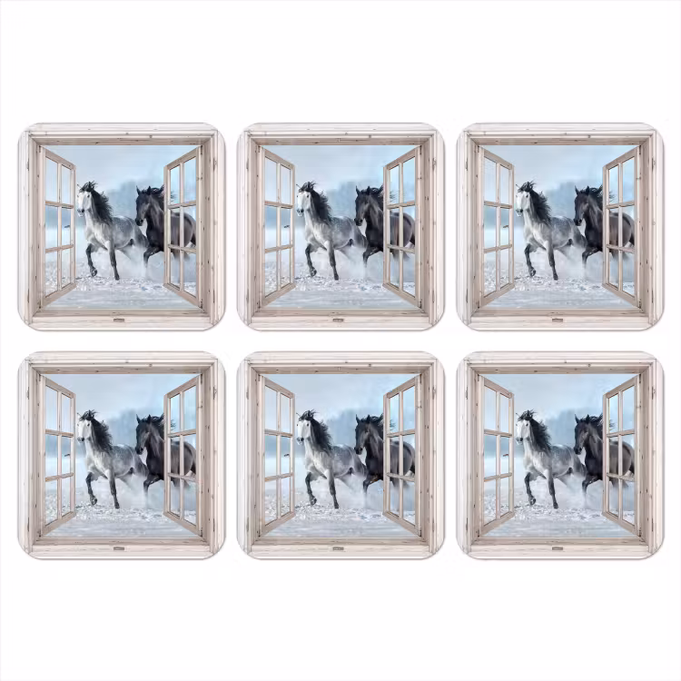 Onderzetter - Doorkijk - Paarden - Winter - Dieren - Natuur - Wit — 1