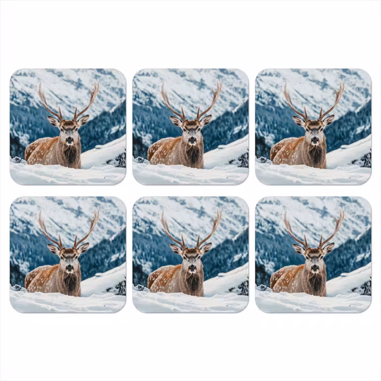 Onderzetter - Hert - Landschap - Winter - Natuur - Dieren - Bergen — 1
