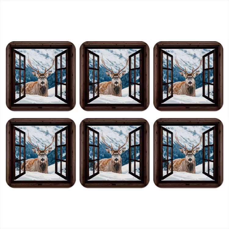 Onderzetter - Hert - Landschap - Winter - Natuur - Dieren - Doorkijk - Bergen — 1