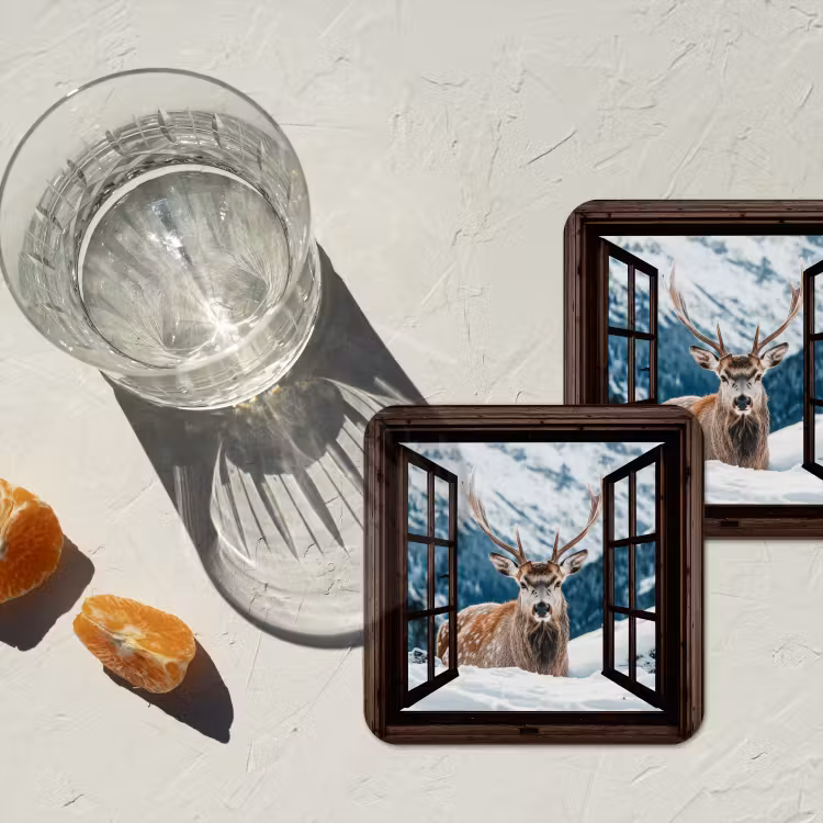 Onderzetter - Hert - Landschap - Winter - Natuur - Dieren - Doorkijk - Bergen — 2