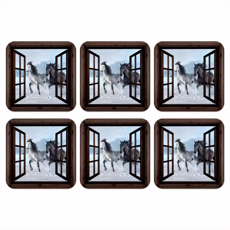 Onderzetter - Paarden - Winter - Dieren - Natuur - Doorkijk — 1