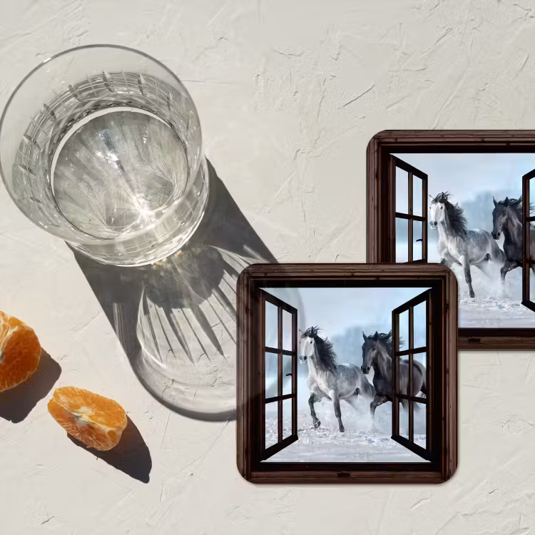 Onderzetter - Paarden - Winter - Dieren - Natuur - Doorkijk — 2