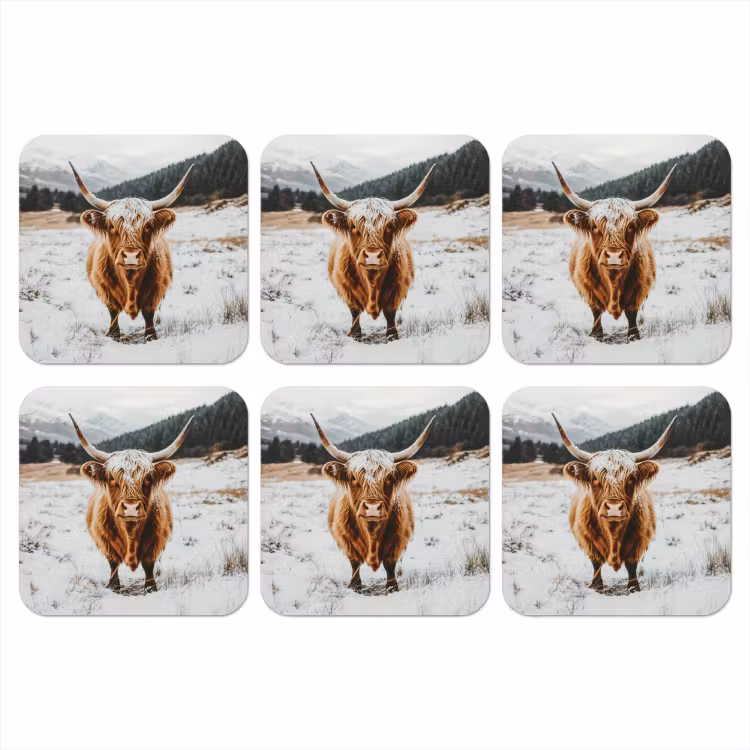Onderzetter - Schotse Hooglander - Landschap - Sneeuw - Bergen - Winter — 1