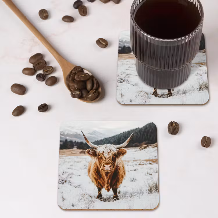 Onderzetter - Schotse Hooglander - Landschap - Sneeuw - Bergen - Winter — 4