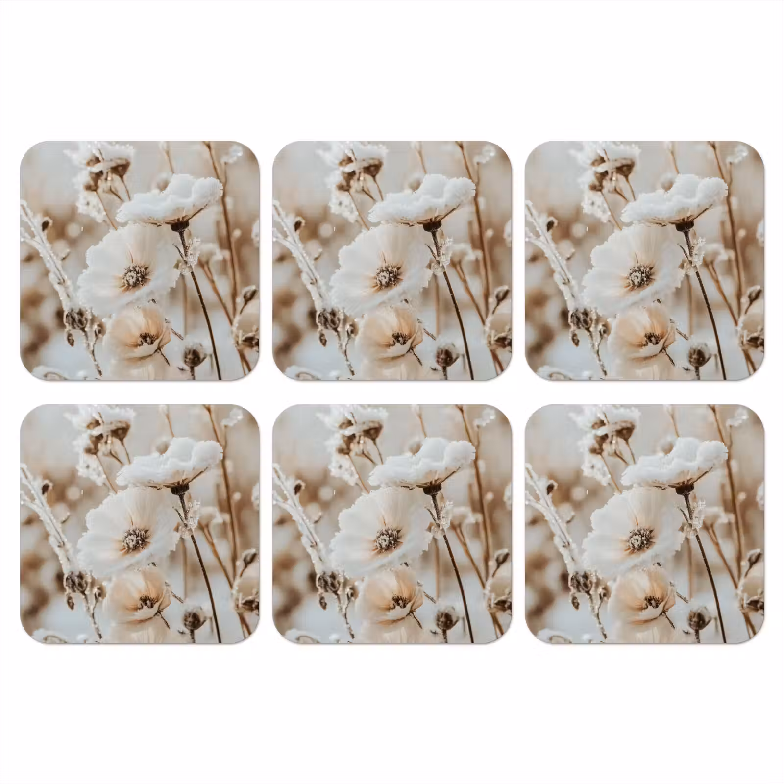Onderzetter - Bloemen - Winter - Wit - Sneeuw - Beige — 1