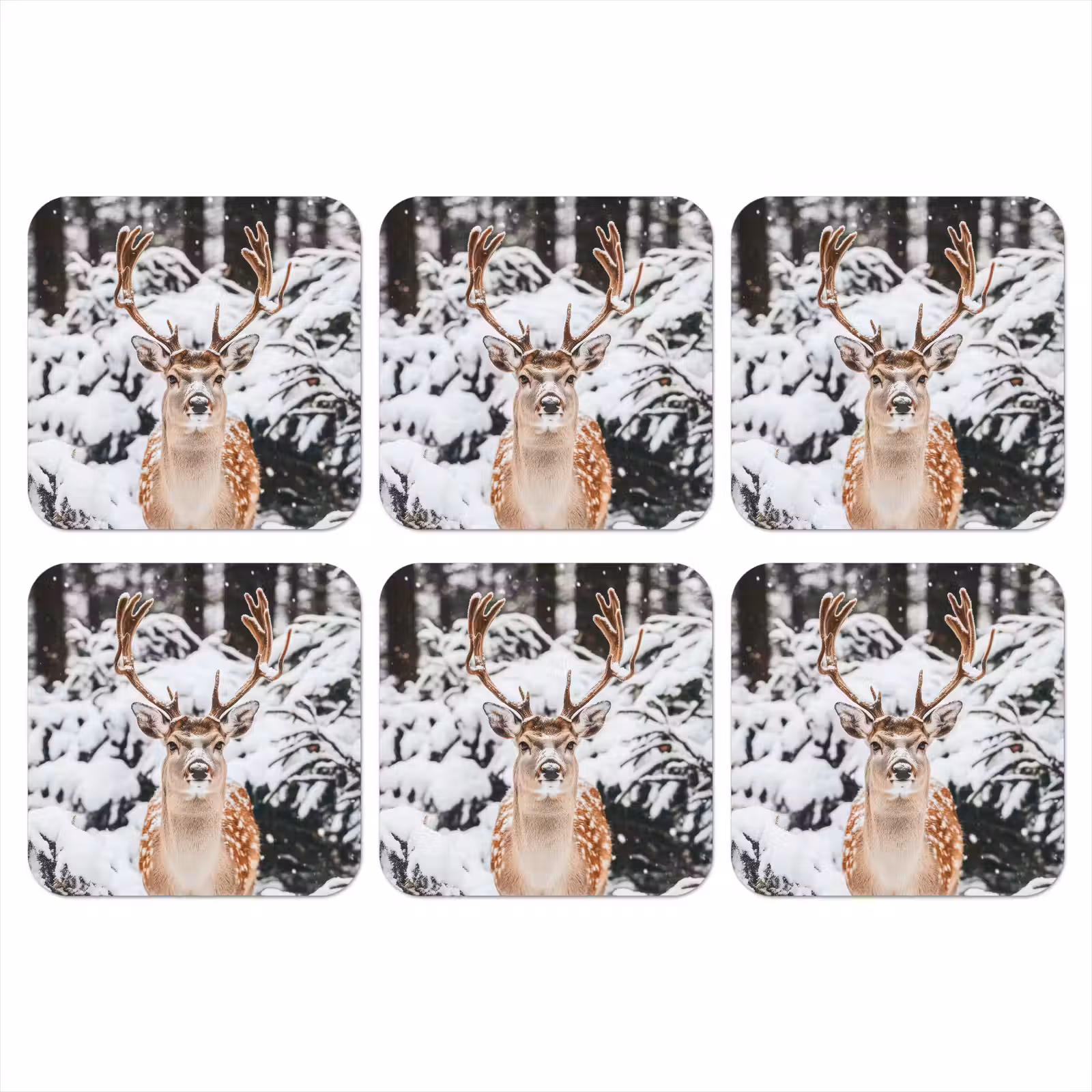 Onderzetter - Hert - Sneeuw - Winter - Bos - Dieren — 1