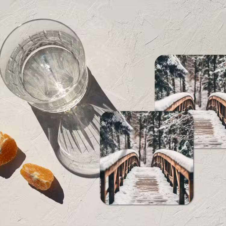 Onderzetter - Brug - Winterlandschap - Bos - Natuur - Sneeuw — 2